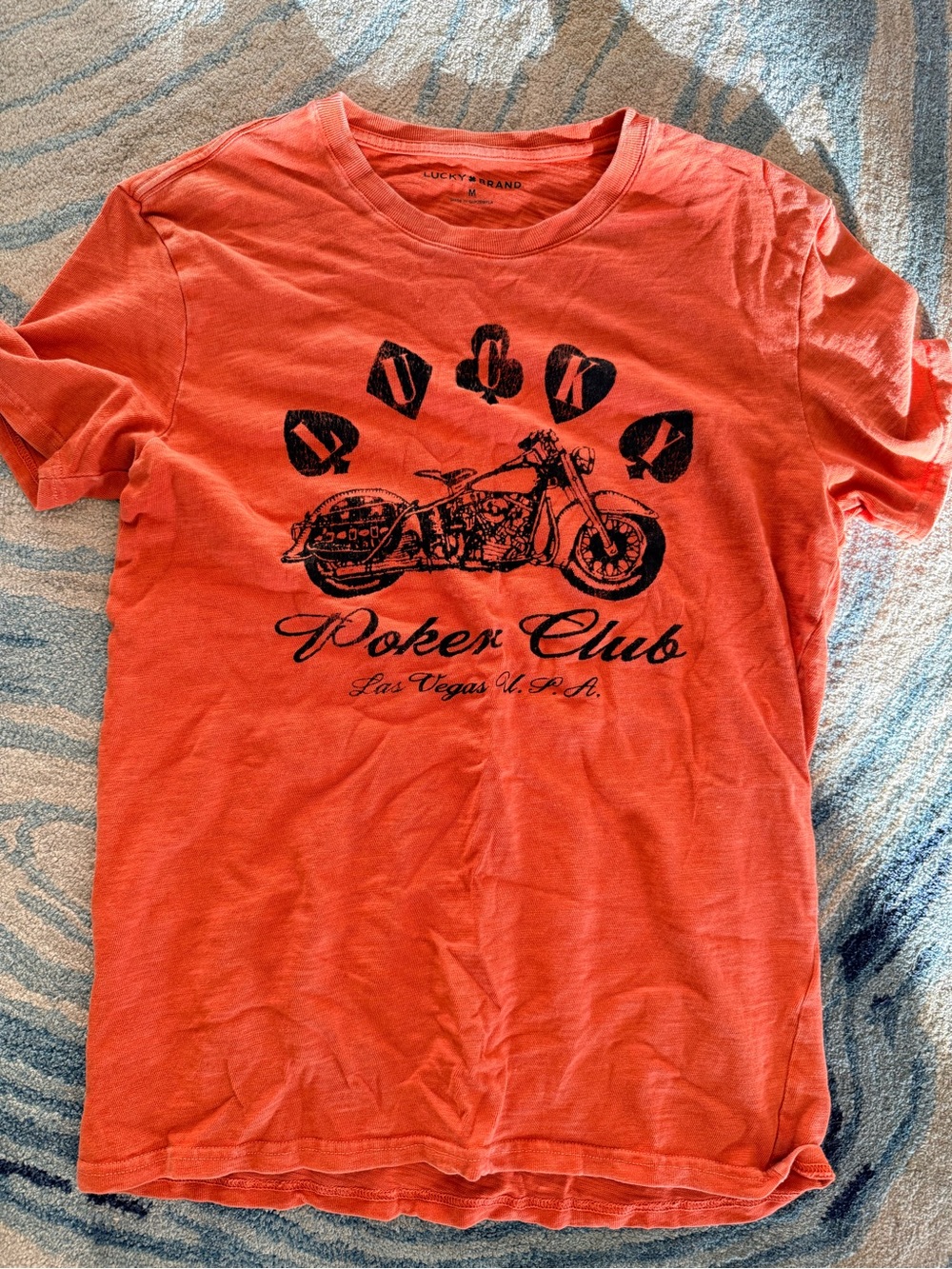 Lucky Brand Orange Short-Sleeve Poker Club Motorcycle Tee